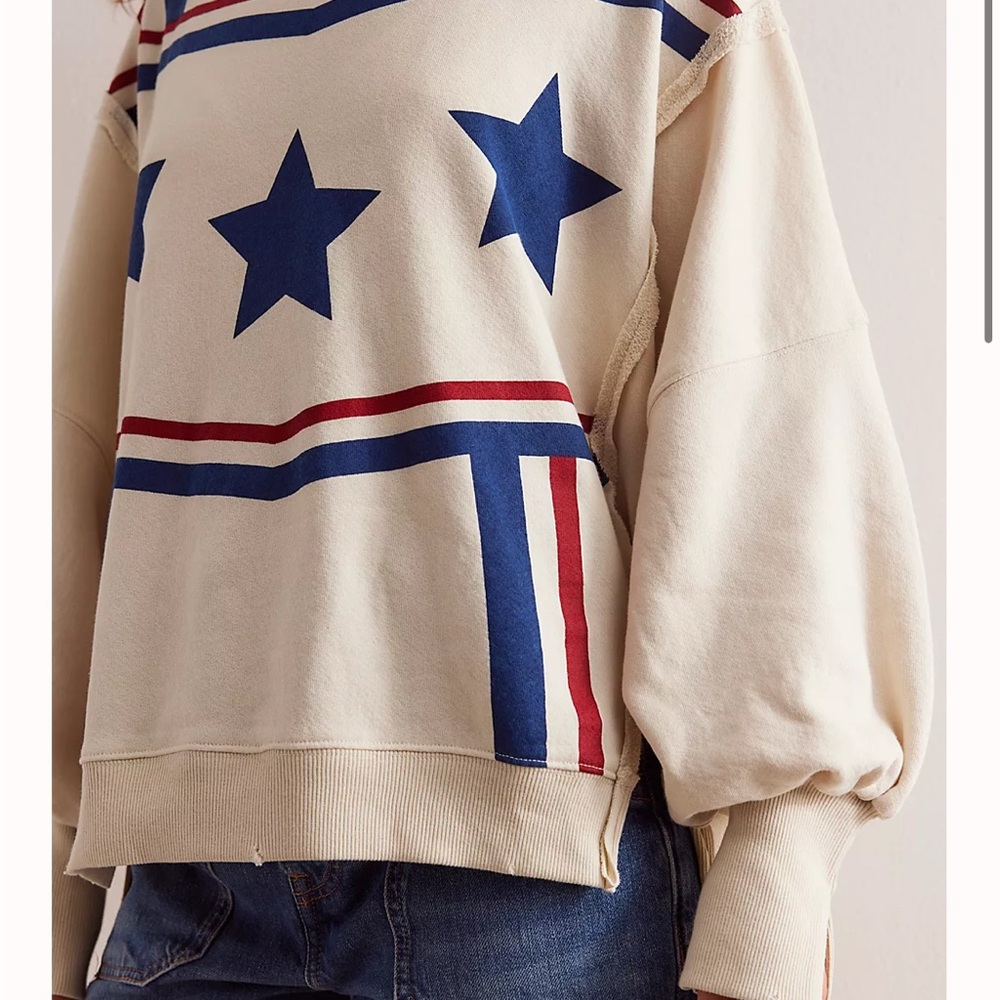 Cream Sweatshirt with Blue Stars and Red Stripes